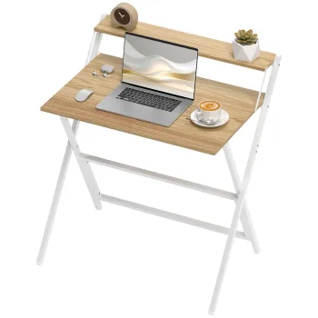 Birou HOMCOM pliant compact, suport monitor, lemn natural | Aosom Romania imagine