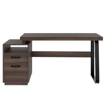 Birou modern in stil minimalist, blat din MDF cu cadru din teava de otel, design multifunctional de depozitare, 161x54x76,3 cm, Maro imagine