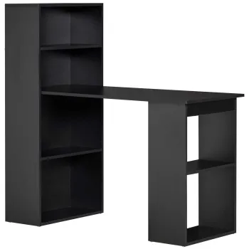 Birou Modern pentru Acasa cu Rafturi de Depozitare pe 6 Niveluri, Masa de Scris cu Raft pentru Carti, Negru HOMCOM | Aosom RO imagine