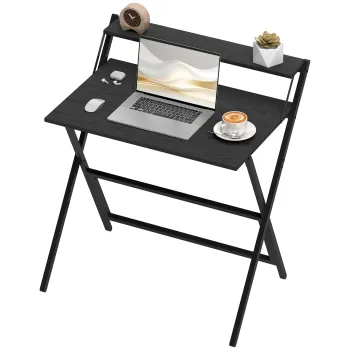 Birou pliant HOMCOM compact, negru, usor de asamblat | Aosom Romania imagine