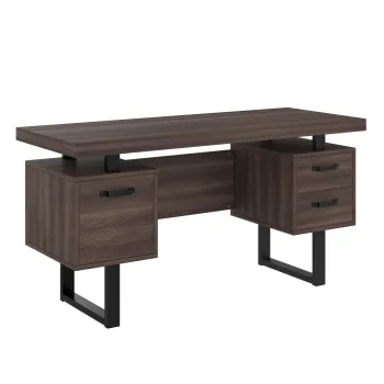 Birou simplu cu sertare, MDF si teava de otel, blat de birou spatios, depozitare eficienta, 135x54x76 cm, Negru + Maro imagine