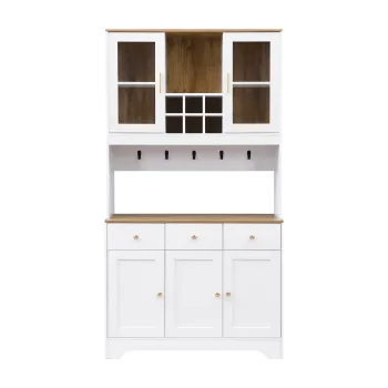 Bufet dulap inalt, Spatiu generos de depozitare cu 5 usi si 3 sertare, 94,5x30x175,5 cm, Alb imagine