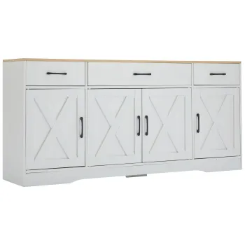 Bufet modern in design scandinav-industrial, cu 3 sertare si 4 usi, 160x37x75 cm, Alb imagine