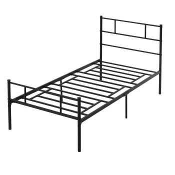 Cadru de Pat de o Persoana HOMCOM 90x200cm din Otel, Sipci Integrate, Tablie cap si Tablie picioare Stil Industrial, Negru imagine