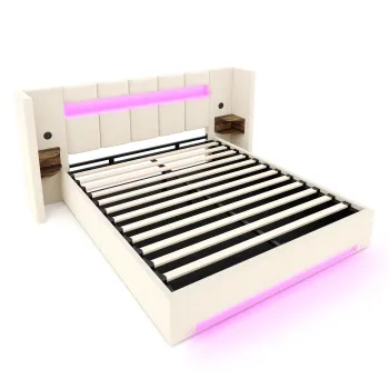 Cadru de pat din catifea multifunctional, Bej | Aosom Romania imagine