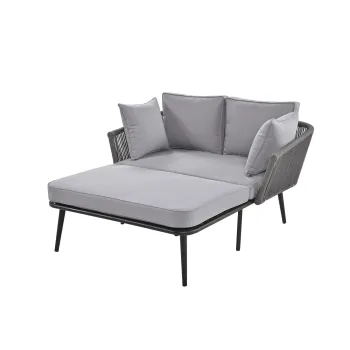 Canapea de Gradina cu 2 Perne si Fotolii, Sezlong pentru Exterior, Perne Detasabile si Lavabile, Gri imagine