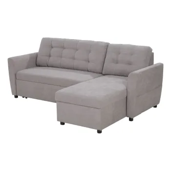 Canapea Extensibila pe Colt cu 3 Locuri si Compartiment de Depozitare, Tapiterie Efect In, Spatar cu perne 217x134x85cm, Gri HOMCOM | Aosom RO imagine