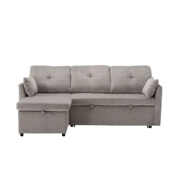 Canapea modulara in forma de L din catifea, canapea extensibila rabatabila convertibila, cu spatii de depozitare in scaune, Gri deschis imagine