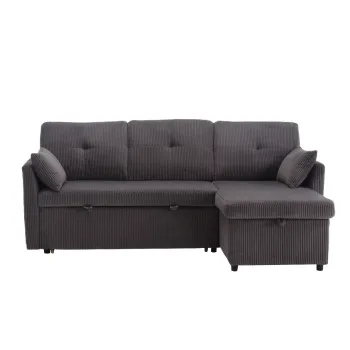 Canapea modulara in forma de L din catifea, canapea extensibila rabatabila convertibila, cu spatii de depozitare in scaune, Gri Inchis imagine