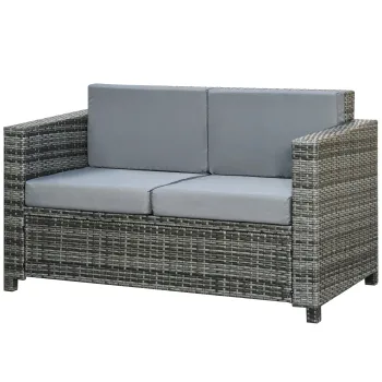 Canapea Outsunny din poly-rattan cu perne, canapea lounge de gradina 2 locuri metal poliester gri 130 x 70 x 80 cm | Aosom Romania imagine