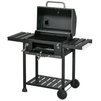 Carucior pentru gratar cu carbune Outsunny cu tava de carbune reglabila, grilaj de gratar din otel galvanizat cu afumare cu rafturi de depozitare imagine