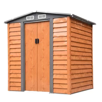 Casuta de Gradina Suport de Unelte din Otel, Magazie pentru Unelte cu Usi Glisante, 197,5x160x178-201cm, Maro Efect Lemn imagine