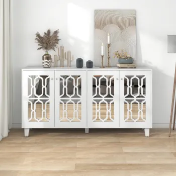 Comoda Alba cu Oglinda si Manere de Cristal, Alb | Aosom Romania imagine