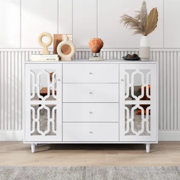 Comoda alba cu oglinda si manere din cristal, culoare alba | Aosom Romania imagine