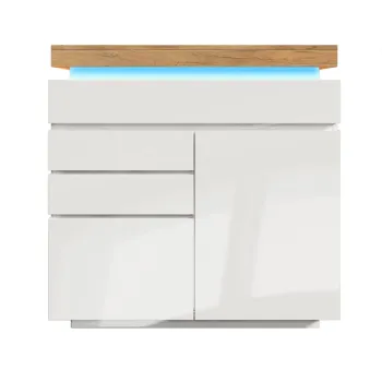 Comoda cu 2 usi & 3 sertare, iluminare LED, dulap multifunctional pentru living si dormitor, 110x39x115 cm, Alb imagine