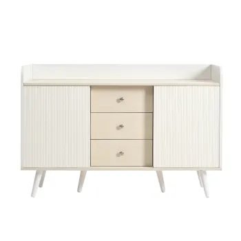 Comoda cu 3 sertare, usi glisante in dungi, 117,5x39,5x79 cm, Alb imagine