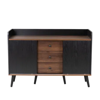 Comoda cu 3 sertare, usi glisante in dungi, 117,5x39,5x80 cm, Negru imagine