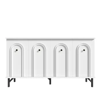 Comoda cu 4 usi, front arcuit 3D, pentru living, sufragerie si hol, 140x34x78 cm, Alb imagine