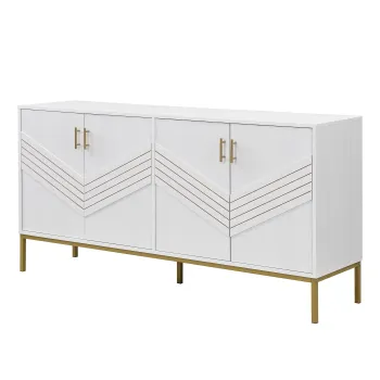 Comoda cu 4 usi, rafturi reglabile pe inaltime, pentru living, sufragerie & hol, 160x40x80,5 cm, Alb imagine