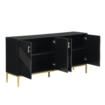 Comoda cu 4 usi, rafturi reglabile pe inaltime, pentru living, sufragerie & hol, 160x40x80,5 cm, Negru imagine