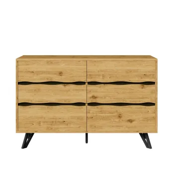Comoda cu 6 sertare, picioare metalice, mult spatiu de depozitare, 120x40x75,5 cm, Culoare naturala imagine