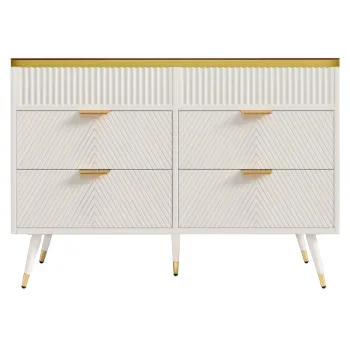 Comoda cu 6 sertare si sticla chihlimbar, dulap inalt pentru dormitor si living, 120x40x76 cm, Alb imagine