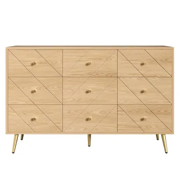 Comoda cu 9 sertare, cu mult spatiu de depozitare, modele geometrice, 120x39x80 cm, Culoare naturala imagine