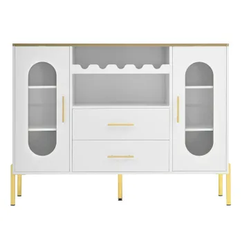 Comoda cu fronturi din sticla, suport pentru vinuri si mult spatiu de depozitare, 120x38x90 cm, Alb imagine