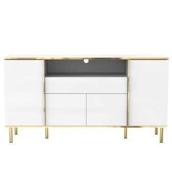 Comoda cu iluminare LED, 4 usi, 1 sertar, 150x40x80 cm, Alb imagine