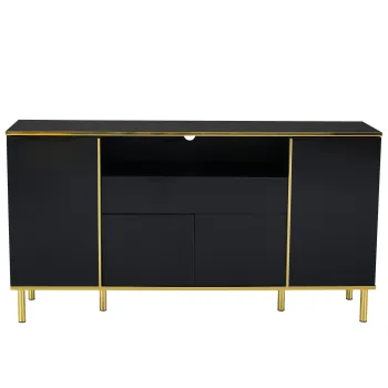 Comoda cu iluminare LED, 4 usi, 1 sertar, 150x40x80 cm, Negru imagine