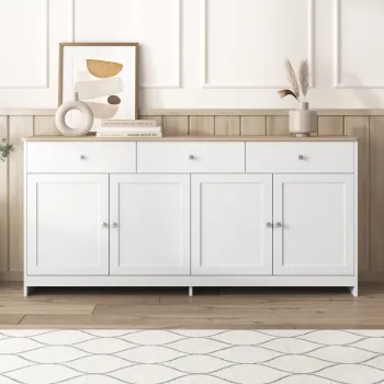 Comoda cu textura de lemn alb, Alb+Culoare naturala | Aosom Romania imagine