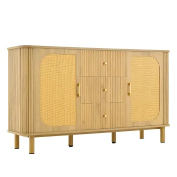 Comoda cu usi din ratan, design curbat, 140x40x80 cm, Culoare naturala imagine