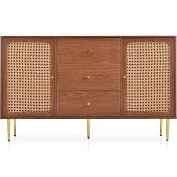 Comoda moderna cu 2 usi si 3 sertare, raft reglabil, pentru living si dormitor, 150x40x90 cm, Culoare naturala imagine