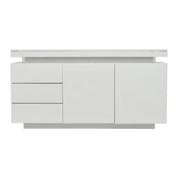 Comoda moderna cu finisaj lucios, fronturi fara manere, 2 usi si 3 sertare, 140x35x72,5 cm, Alb imagine