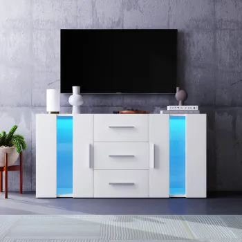 Comoda moderna cu lumini LED multicolore, Alb | Aosom Romania imagine