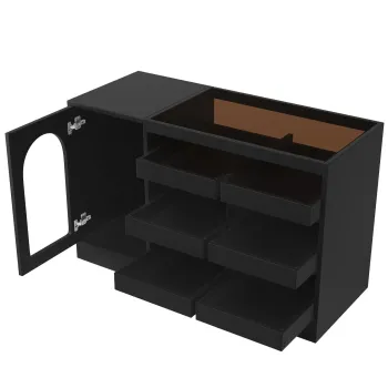 Comoda moderna cu sertare, dulap pentru sufragerie cu lumina LED si 6 sertare, 120x40x75 cm, Negru imagine