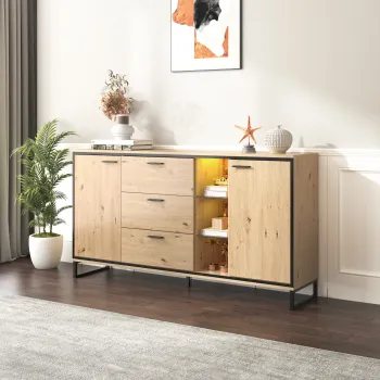 Comoda moderna din lemn cu trei sertare, Negru+Culoare naturala | Aosom Romania imagine