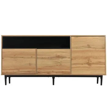 Comoda moderna din lemn cu trei usi si rafturi, Culoare naturala | Aosom Romania imagine