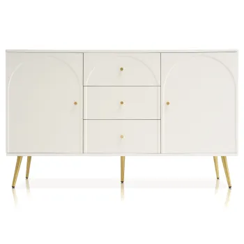 Comoda Moderna Eleganta cu 2 Usi si 3 Sertare, pentru dormitor si living, 140x84x40 cm, Alb crem imagine