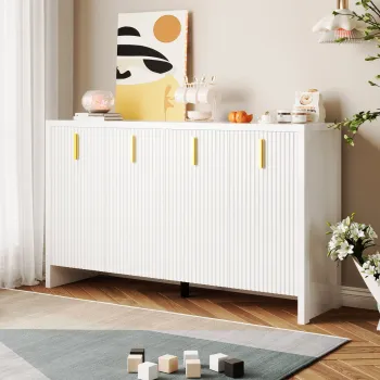 Comoda Moderna Minimalista cu Manere Aurii si Rafturi Reglabile, 140x38x80 cm - Perfecta pentru Bucatarie si Living, Alba imagine
