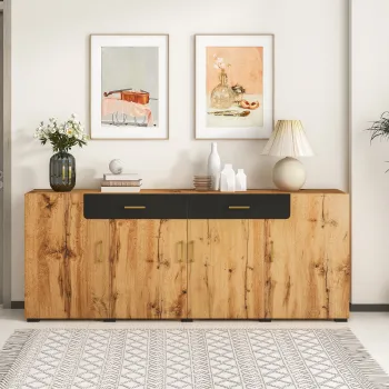 Comoda multifunctionala cu 4 usi si 2 sertare, Culoare naturala | Aosom Romania imagine