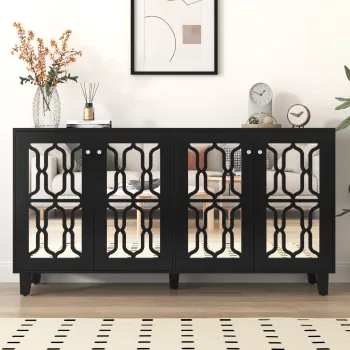 Comoda Neagra cu Oglinda si Manere de Cristal, Negru | Aosom Romania imagine