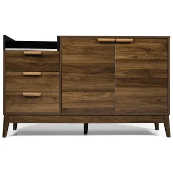 Comoda pentru living cu 3 sertare si dulap cu doua usi, 120x40x77 cm, Culoare naturala imagine
