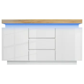 Comoda sideboard cu 2 usi si 3 sertare, iluminare LED, 140x39x81 cm, Alb imagine