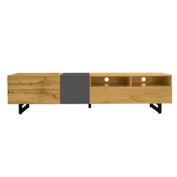 Comoda TV cu 3 usi si 2 compartimente, picioare metalice tip U, 170x36,5x42 cm, Culoare naturala imagine