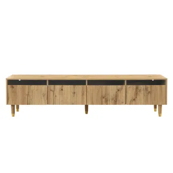 Comoda TV cu 4 sertare, din MDF si acril, 178x35x45 cm, Culoare naturala imagine