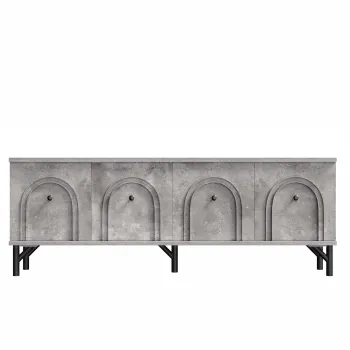 Comoda TV cu 4 usi, design elegant cu front arcuat 3D, 160x38x55,5 cm, Gri imagine