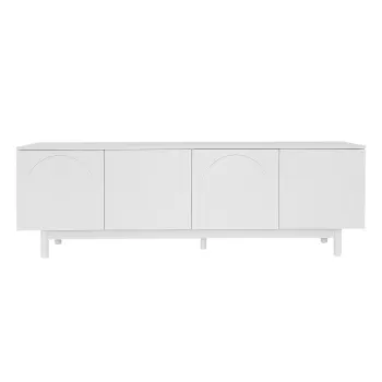 Comoda TV Elegant in Stil Luxos cu Usi Structurate si Rafturi Reglabile, 175x38x56 cm, Alb imagine