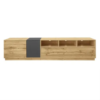 Comoda TV in culori contrastante, 200x45x45 cm, Culoare naturala+Gri imagine