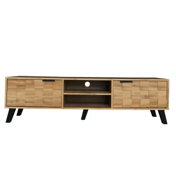 Comoda TV moderna cu 2 usi si 2 rafturi deschise, spatiu de depozitare generos, 160,5x35,5x45 cm, Culoare naturala imagine